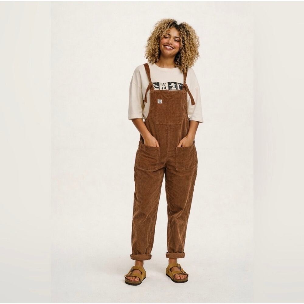 Lucy & Yak Brown Corduroy Overalls Organic Cotton Size US 8 Relaxed Fit